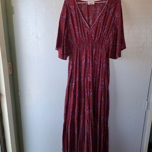 OMIKA Sohalia Bohemian Cotton  BlockPrint V-neck Tiered Maxi Dress SZ L